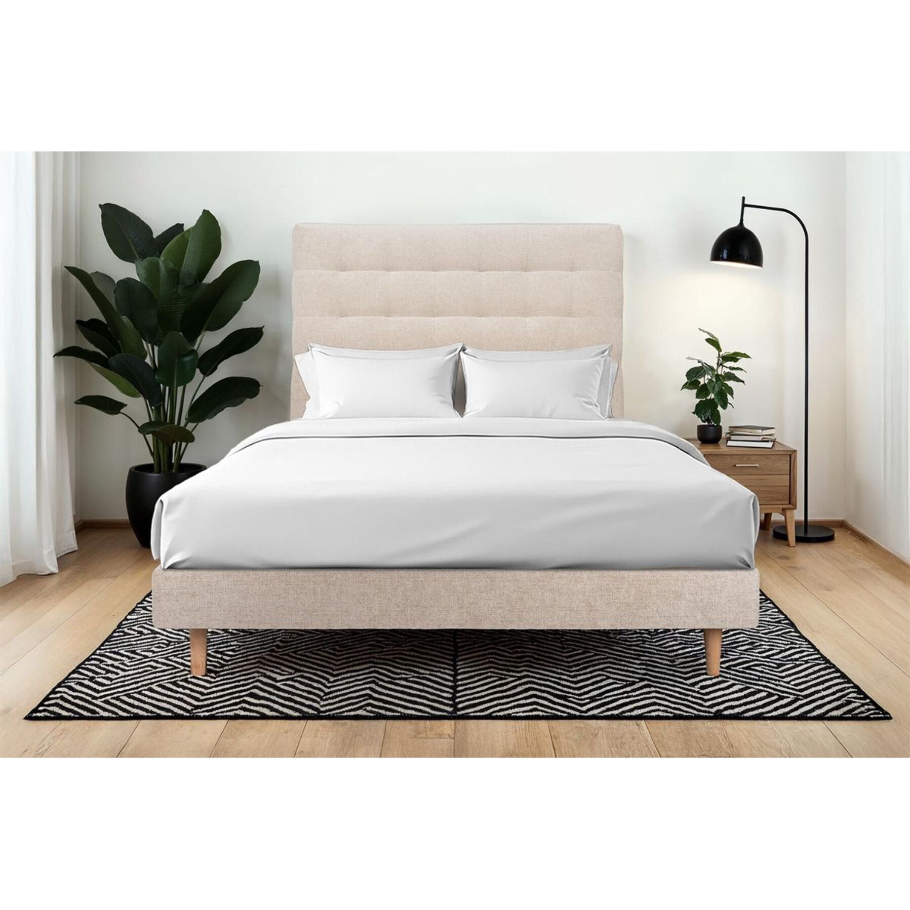 Lit avec tête de lit capitonnée tissu et sommier kit Ep14