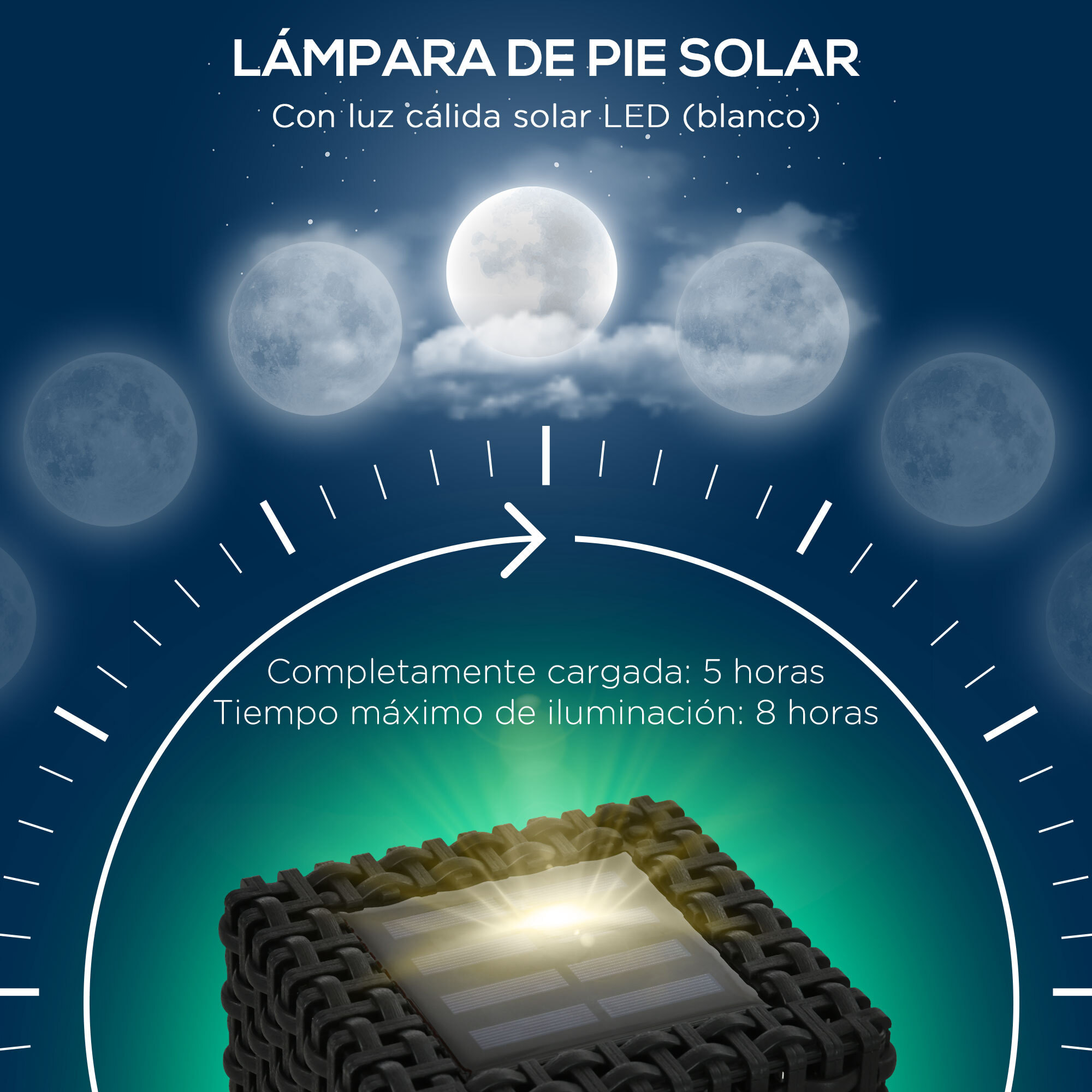 Lámpara de Pie Ratán Sintético con Luces LED Control Automático 15,5x15,5x47 cm