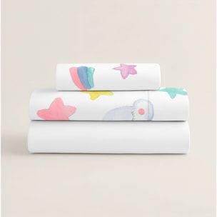 Cool Kids - Juego de Sábanas Estampadas - Infantil - Incluye 1 Funda de Almohada + 1 Sábana Bajera - 100% Algodón - Confetti