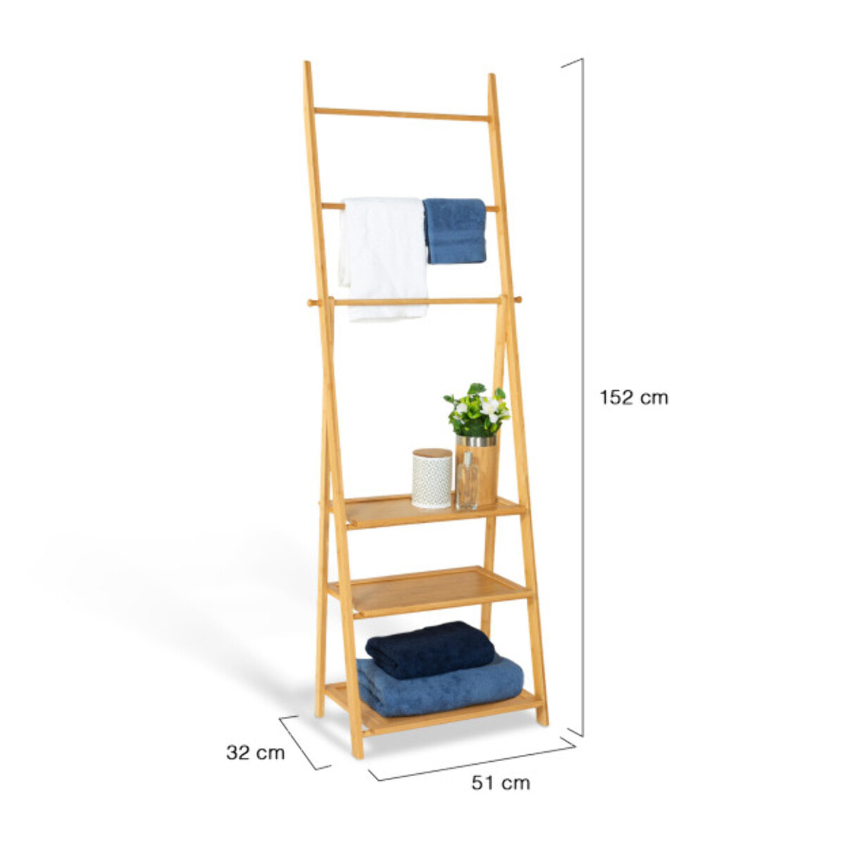 Porte-serviettes Maya 3 niveaux avec étagères en bambou