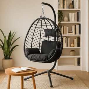 Fauteuil suspendu en résine effet rotin noir ATHENE