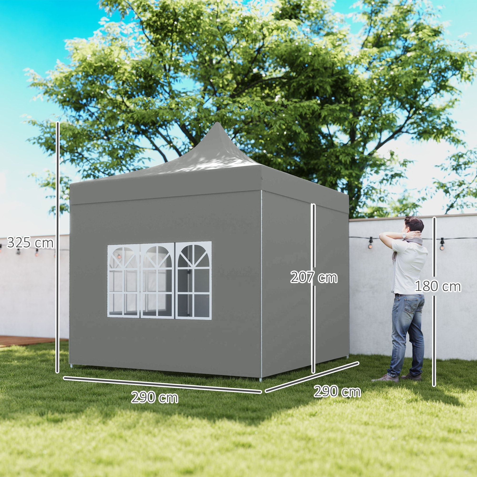 Carpa Plegable Pop-up Gazebo 3x3 m Cenador Plegable con 4 Paredes Laterales Anti-UV Altura Ajustable Marco Metálico Robusta y Bolsa de Transporte para Camping Fiestas Gris