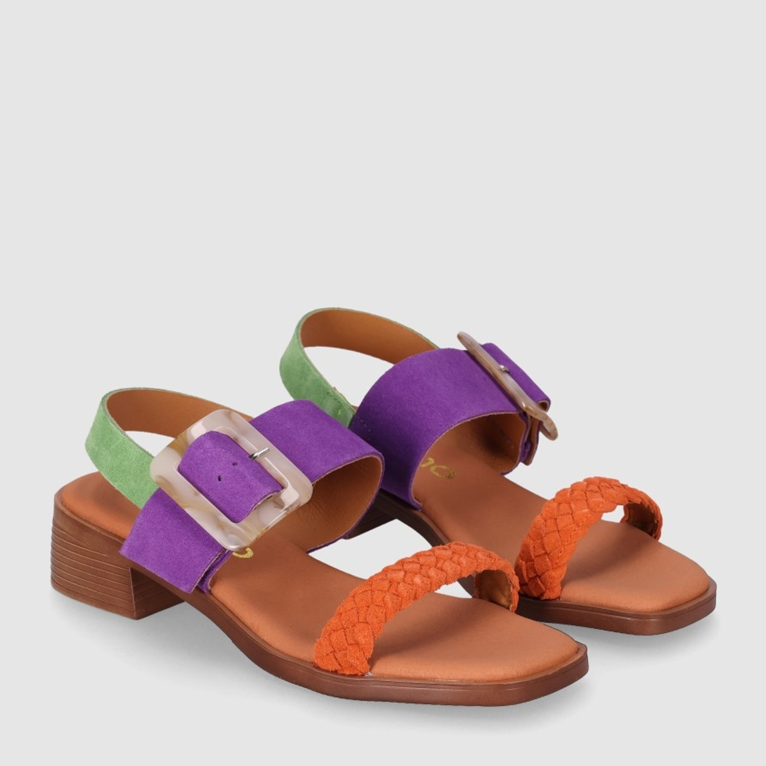 Sandalias de Serraje - Multi-Morado - Tacón: 4 cm