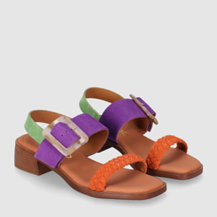Sandalias de Serraje - Multi-Morado - Tacón: 4 cm