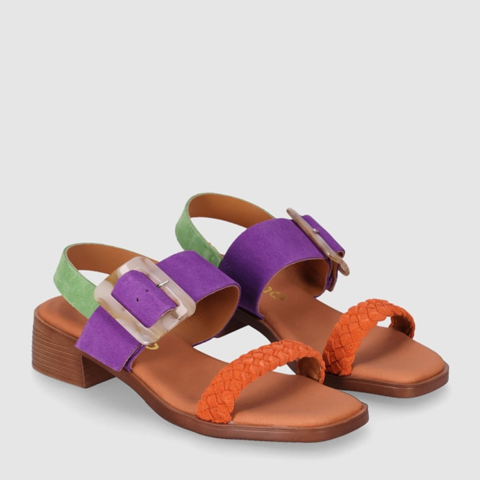 Sandalias de Serraje - Multi-Morado - Tacón: 4 cm