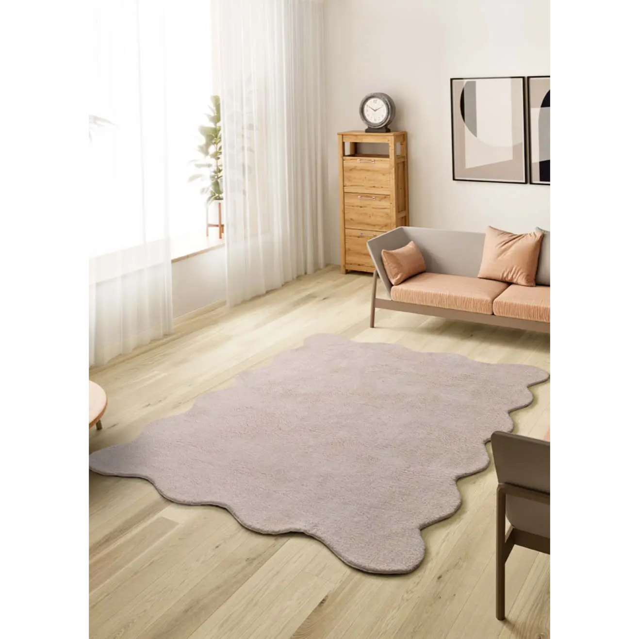 MELLOW Alfombra lavable lisa con borde ondulado maquillaje, varias medidas disponibles.