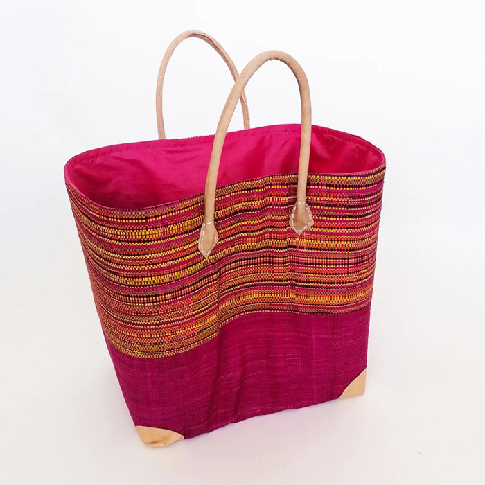 Panier artisanal de Madagascar - Tsivory SGM Fuchsia avec pochon