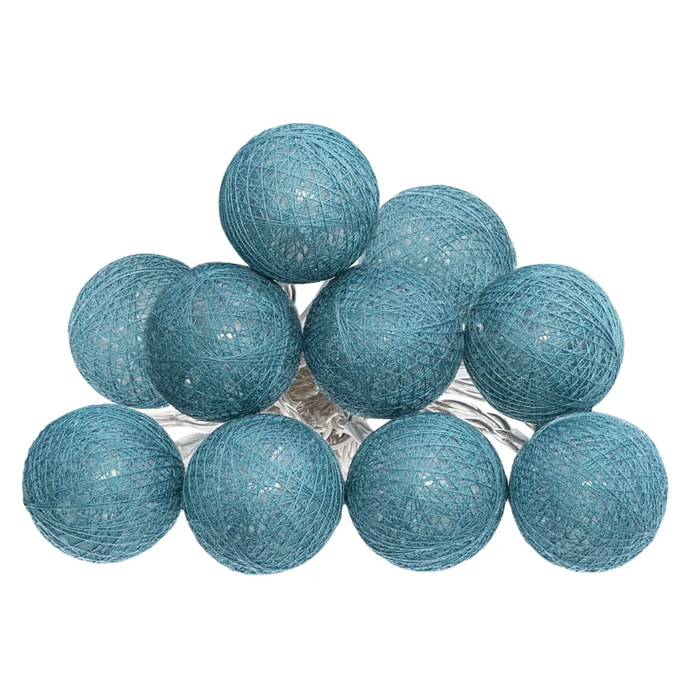 Guirlande LED à pile 10 boules - bleu canard - L165 cm