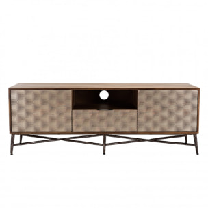 ALIX - Meuble TV en bois de manguier 2 portes 1 tiroir motifs ethniques