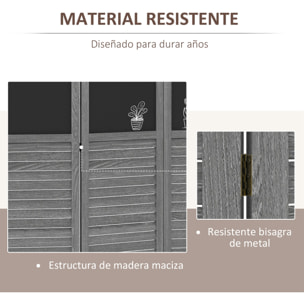 Biombo de 4 Piezas de Madera, Biombo Separador de Ambientes Plegable con Pizarras, Divisor de Habitaciones, Dormitorio, 162x172 cm, Gris y Negro