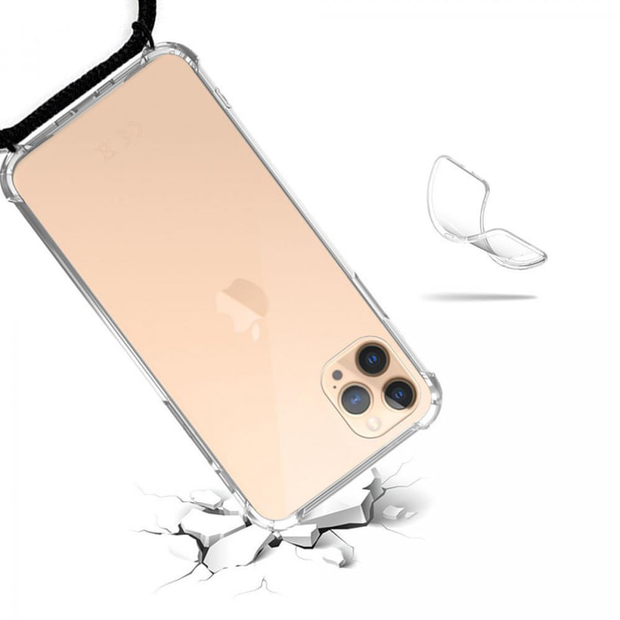 Coque iPhone 12/12 Pro anti-choc silicone avec cordon noir