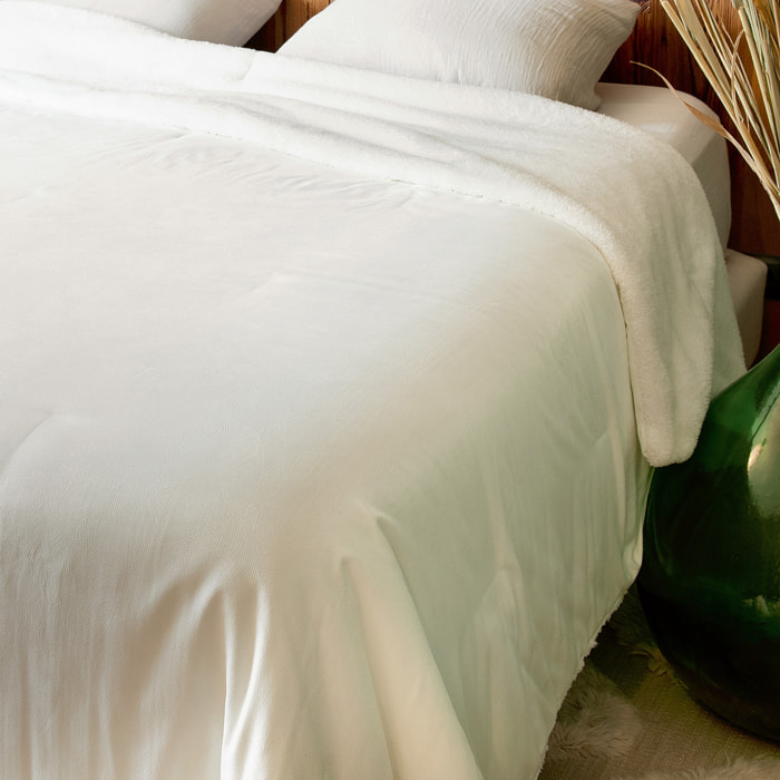 Jeté de lit Réversible Polaire/Motif Jacquard - Blanc