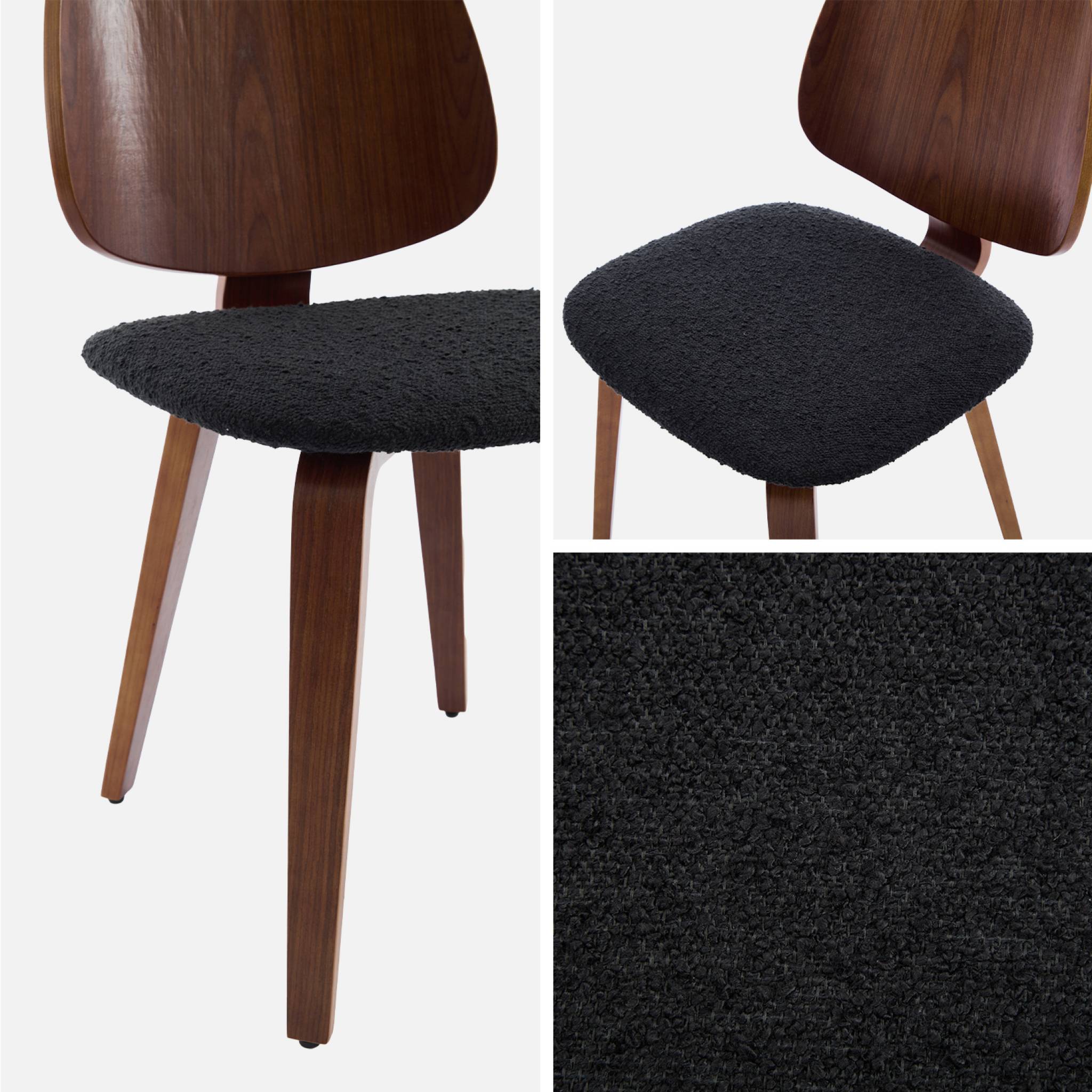 Lot de 2 chaises décor bois courbé placage effet noyer et bouclette texturée noire