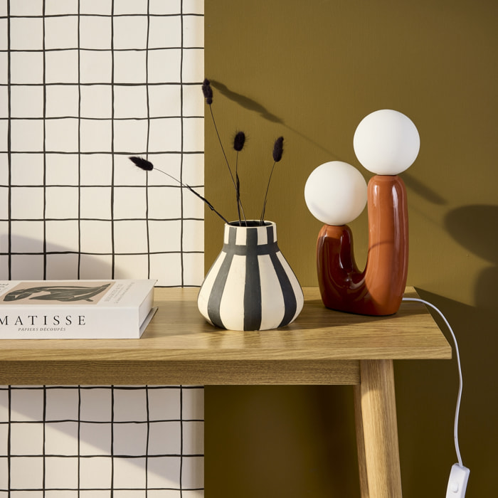 Lampe de table organique céramique terracotta et verre blanc H 31cm - Deva