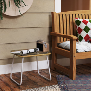 Mesa de Jardín de Ratán Sintético Mesa para Exterior con Encimera de Vidrio Templado y Patas Ajustables Mesita Auxiliar para Patio Terraza Balcón Natural y Blanca