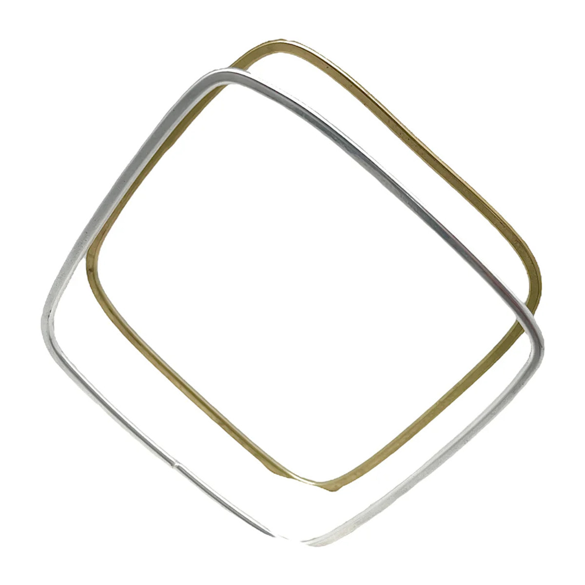 Pulseras tipo Aro Cuadradas pack oro-plata. Latón chapado