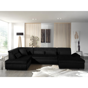 Vermont - canapé panoramique d'angle gauche - 7 places - XXL - en velours - Noir