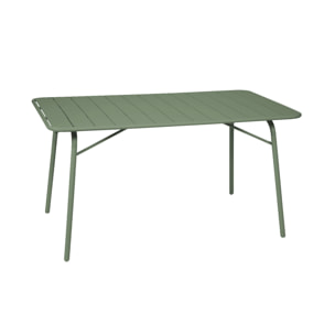 Table de jardin pliante métal 6 places. vert. Amelia. 140x80cm. traitement antirouille. lattes et bords arrondis