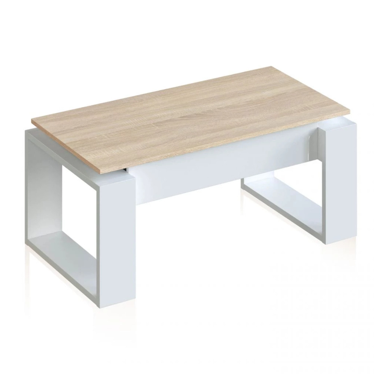 Mesa de centro elevable Neo Blanco Artik (Blanco Mate) - Roble Canadian