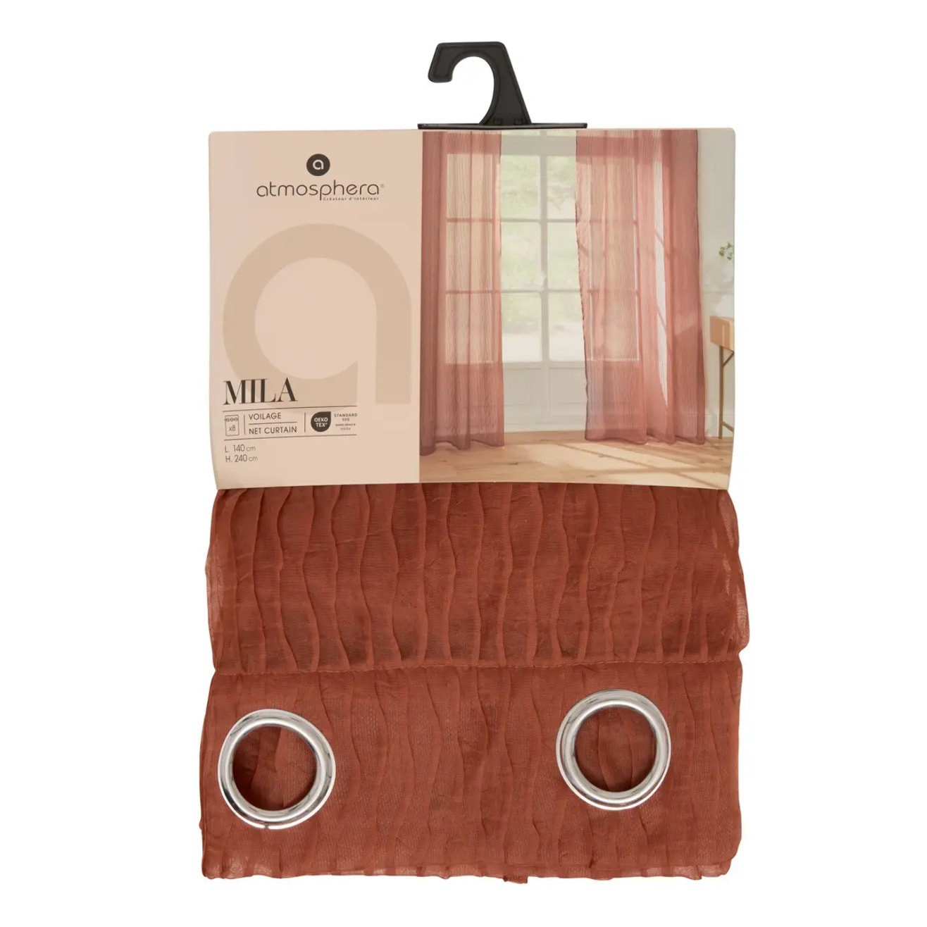 Voilage Mila rayures texturées140x240cm terracotta