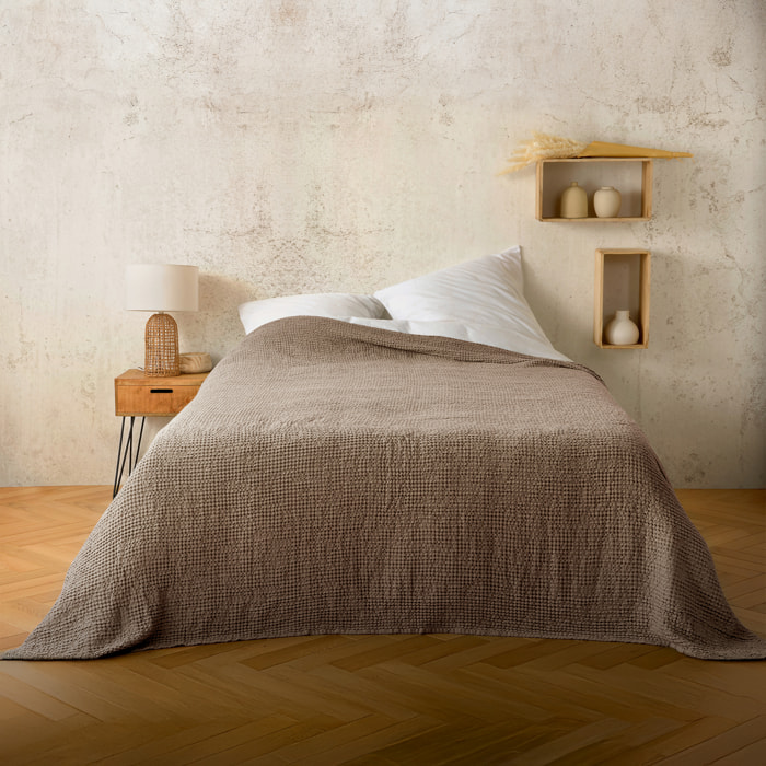 Plaid ou couvre lit 100%  coton nid d’abeille - Marron glacé