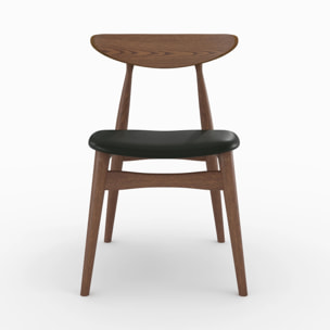 Lot de 2 chaises en cuir synthétique noir et bois d'hévéa - Josette