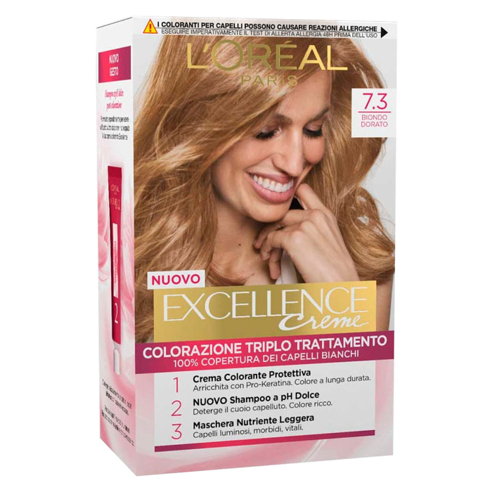 Tinta Capelli 7.3 Biondo Dorato Excellence Colorazione Permanente Triplo Trattamento