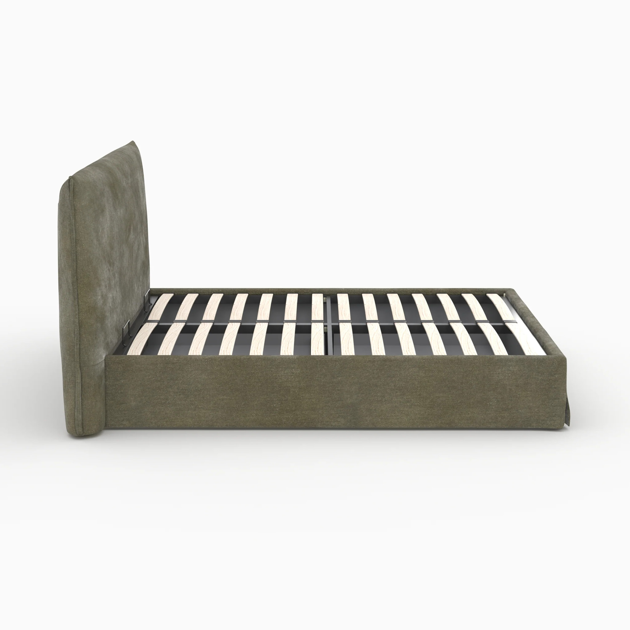 Lit coffre 160x200 cm en tissu vert olive déhoussable - Safia