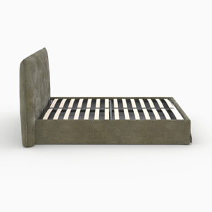 Lit coffre 160x200 cm en tissu vert olive déhoussable - Safia