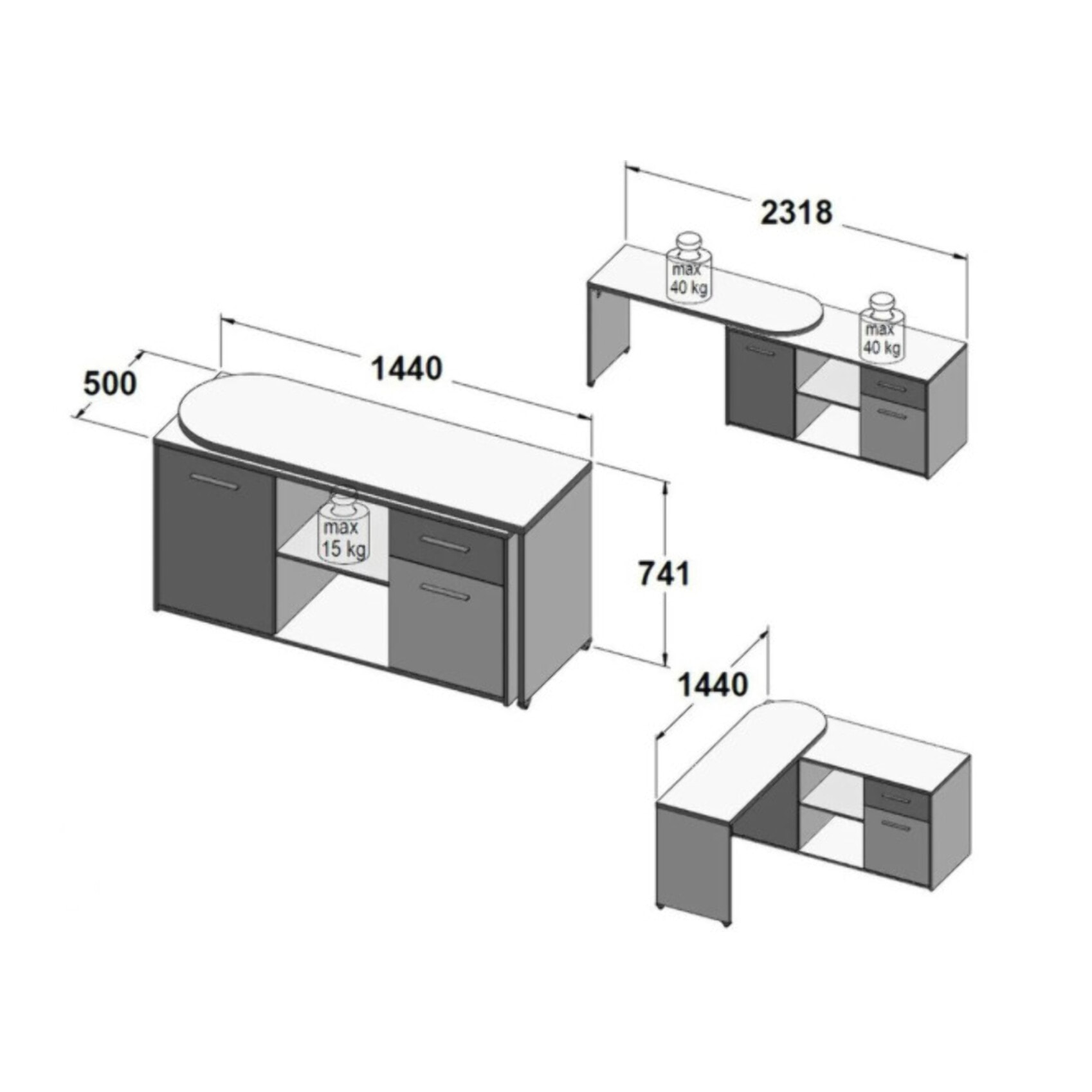Bureau d'angle rotatif avec rangement effet bois L144cm - ALICIA