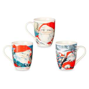 Pack de 3 tazas de Navidad 350ml. Surtido de 3 diseños de Papa Noel.
