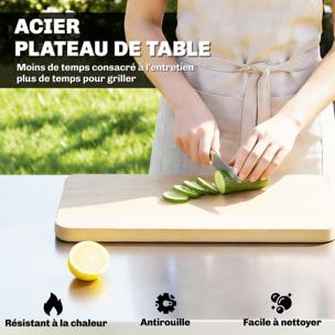 Desserte jardin 3 niveaux panier amovible 4 crochets poignée latérale acier inox noir