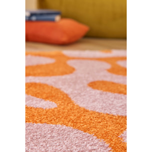 GROOVY - Tapis rétro coloré à motif abstrait - Confortable et moelleux - Rose