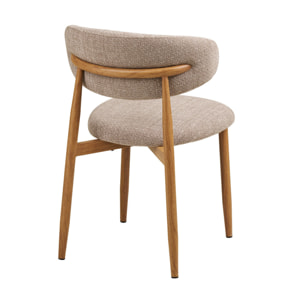 Eddie - lot de 2 chaises en tissu texturé - pieds en acier effet bois - Bois / Beige