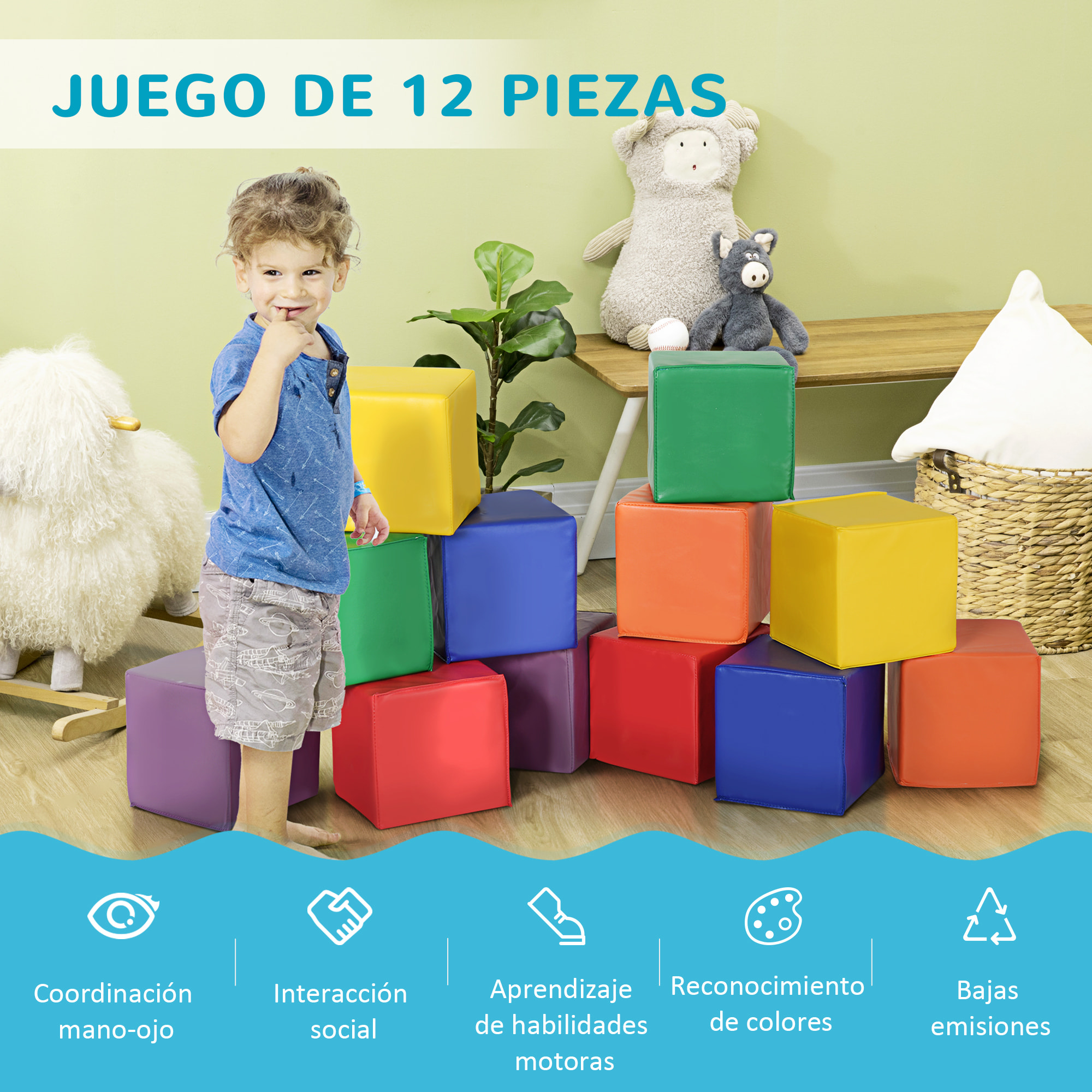 Juego de 12 Bloques Psicomotricidad para Niños Bloques de Construcción Figuras de Construcción Juguete para Aprendizaje Multicolor