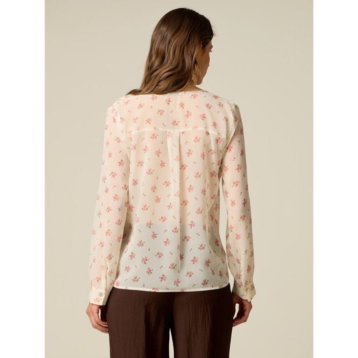 Oltre - Blusa fantasia con volant - Bianco