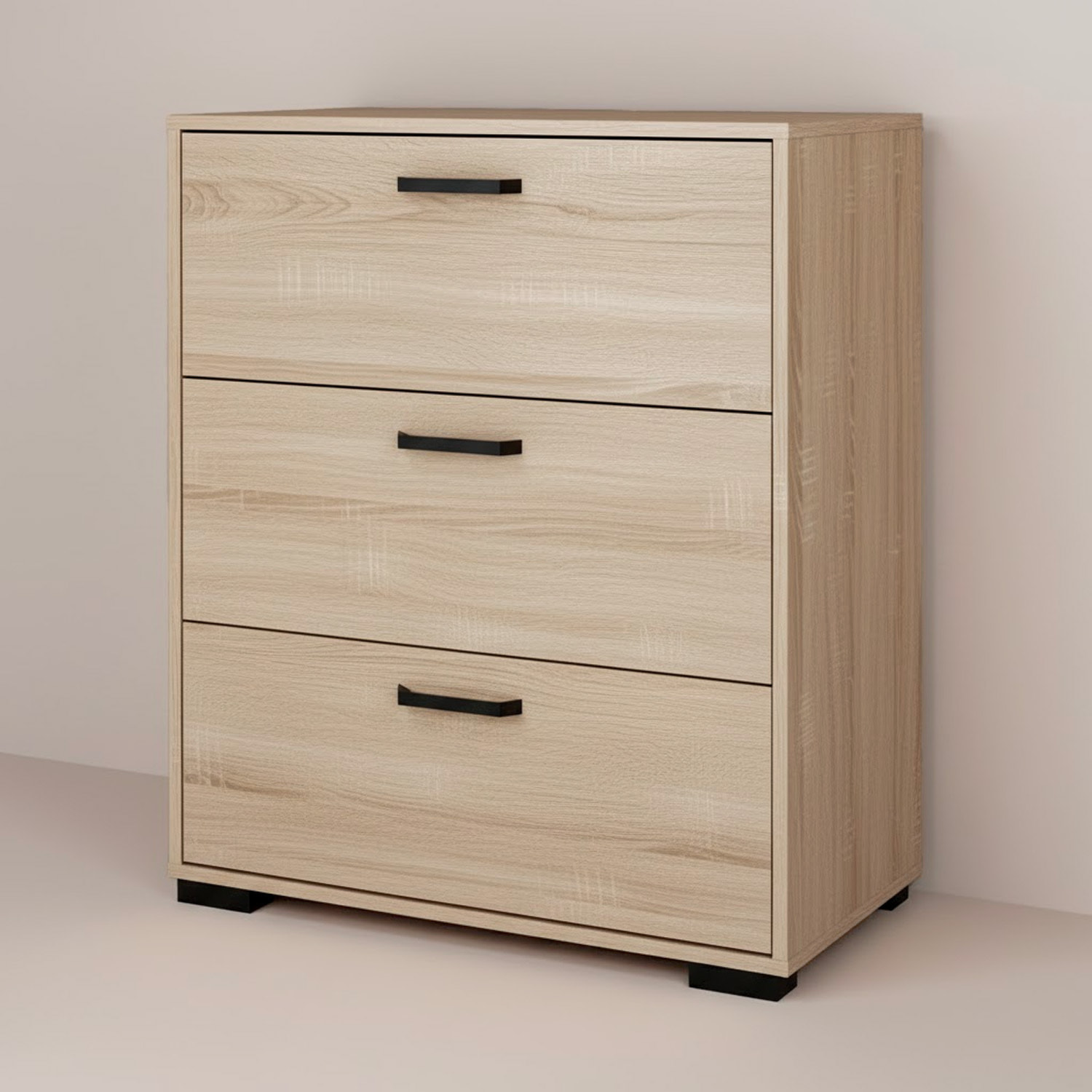 Cassettiera a 3 Cassetti Comò Comodino Mobile Contenitore Salvaspazio Design Moderno Camera da Letto Ingresso Soggiorno 70.2x39.8x82.7 Cm Rovere