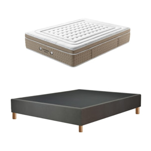 Ensemble Matelas Ibiza ressorts et mémoire de forme avec son sommier Cancun en tissu gris fonce