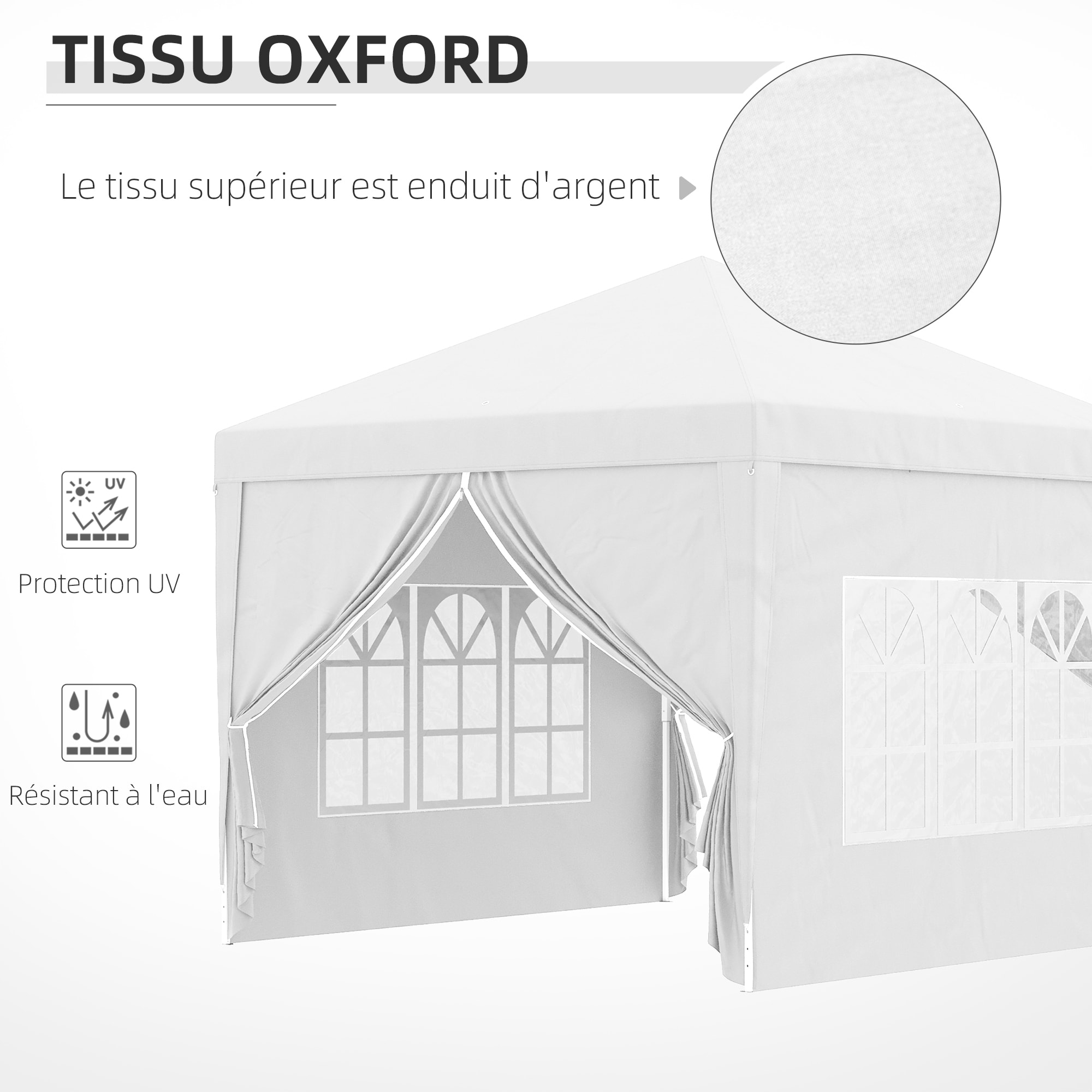 Tonnelle barnum pop-up pliant dim. 3L x 3l x 2,58H m 2 fenêtres sac transport acier Oxford blanc