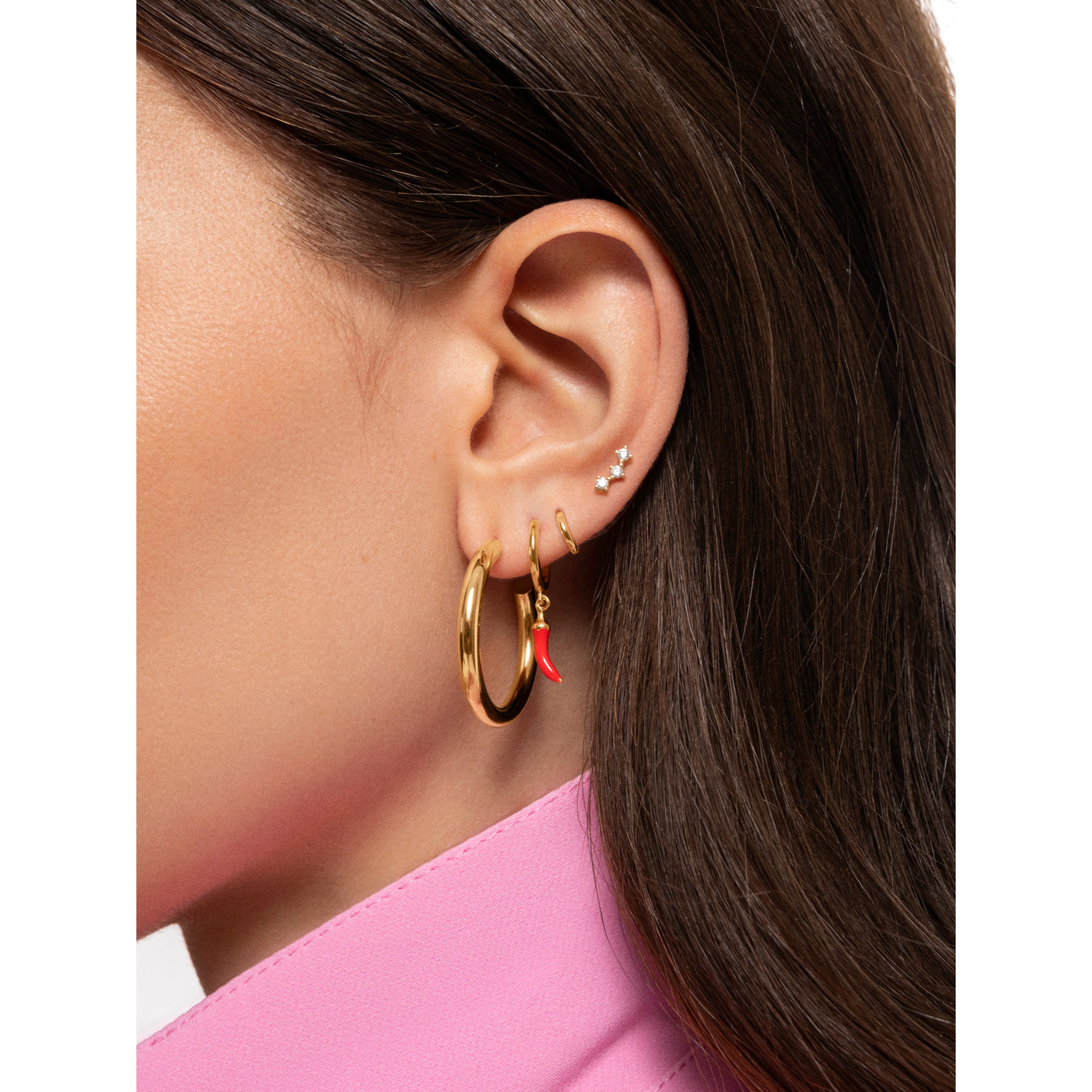 Orecchino Singolo Triple Spark Argento Placcato Oro