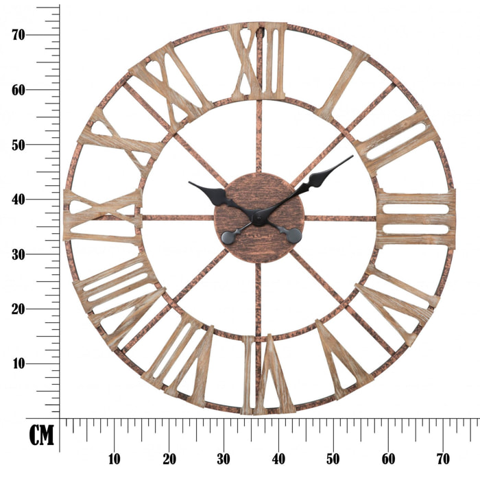 Orologio da parete, Ferro e Mdf, Colore Marrone, Misure: 72 x 4 x 72 cm