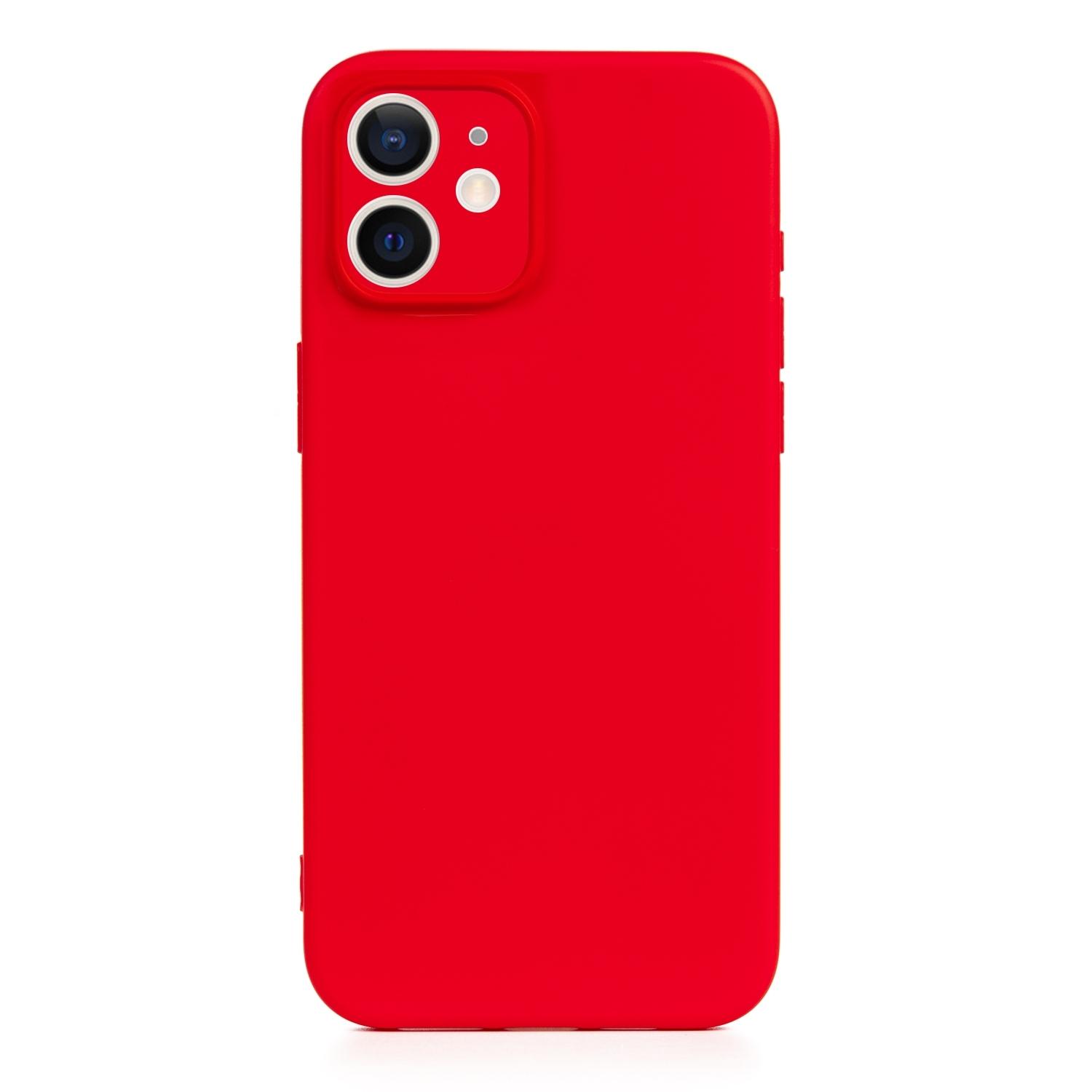 DAM Custodia Essential in silicone con protezione per fotocamera per iPhone 12 Mini. Interno in morbido velluto. 6,7x1,02x13,43 cm. colore rosso