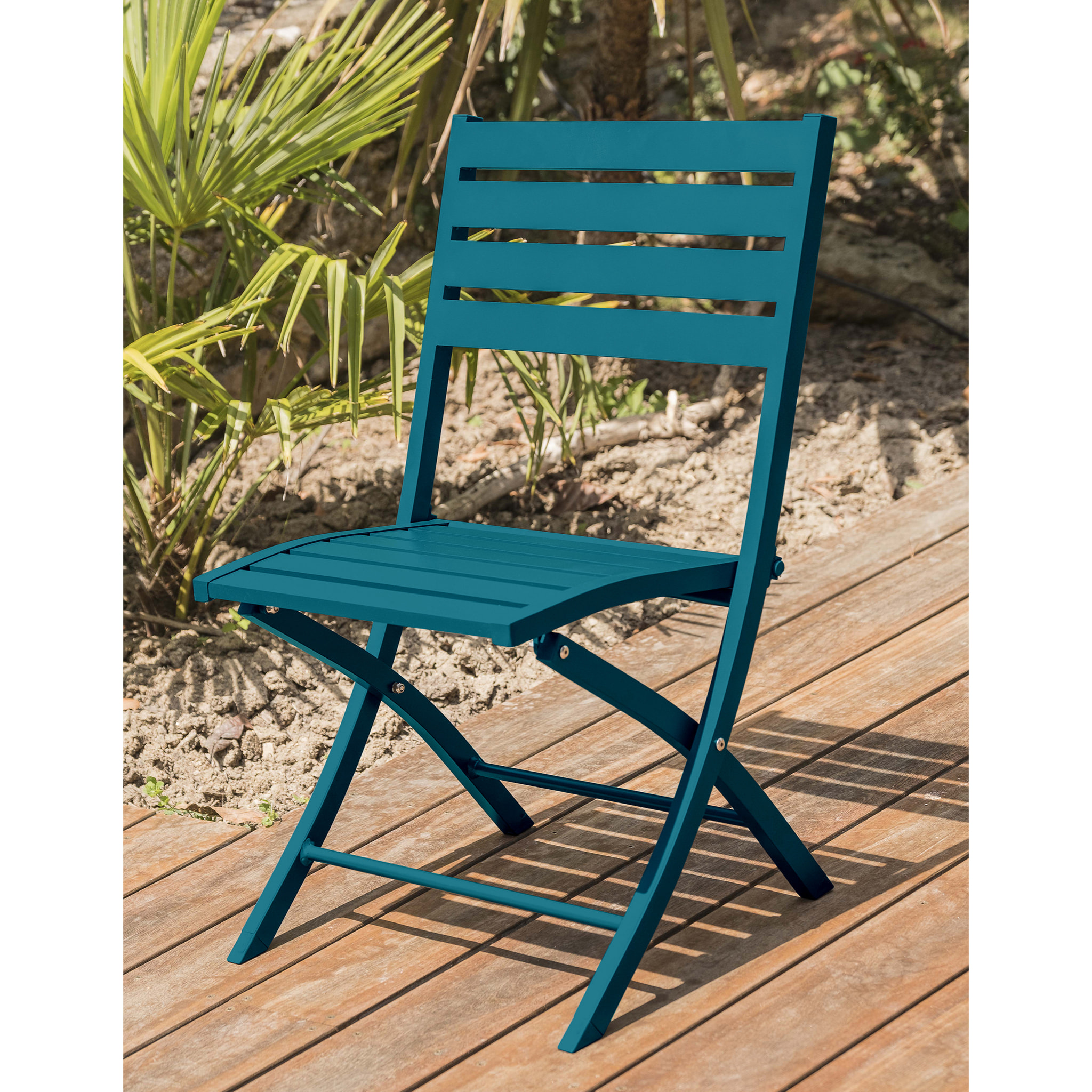 MARIUS - Lot de 2 chaises de jardin en aluminium bleu canard