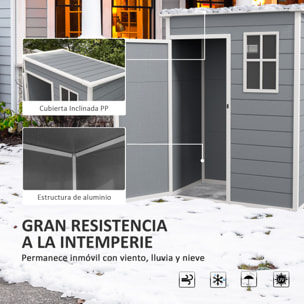 Caseta de Jardín Exterior, 1,14 m², 151x92x193 cm, Cobertizo de Jardín Exterior Metálico con Suelo, Puerta Corredera, Ventana y Techo Inclinado, para Almacenamiento de Herramientas, Gris