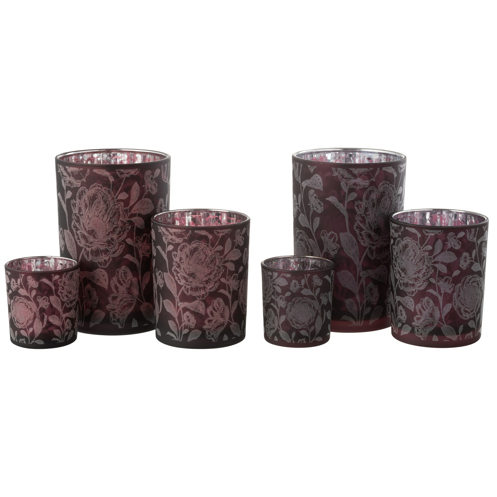 J-Line photophore Fleurs - verre - mauve/argent - large - 2 pièces