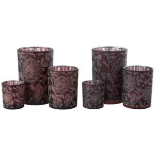 J-Line photophore Fleurs - verre - mauve/argent - large - 2 pièces