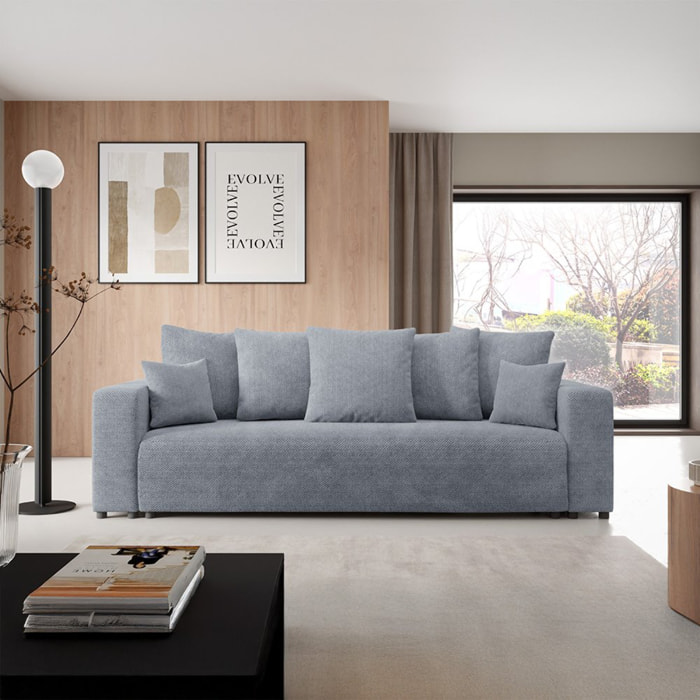 GLORIA - Canapé droit convertible 3 places en tissu gris foncé