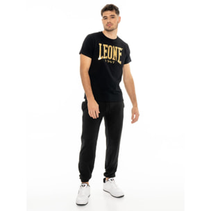 Camiseta de manga corta de algodón elástico con gran logo Leone Basic