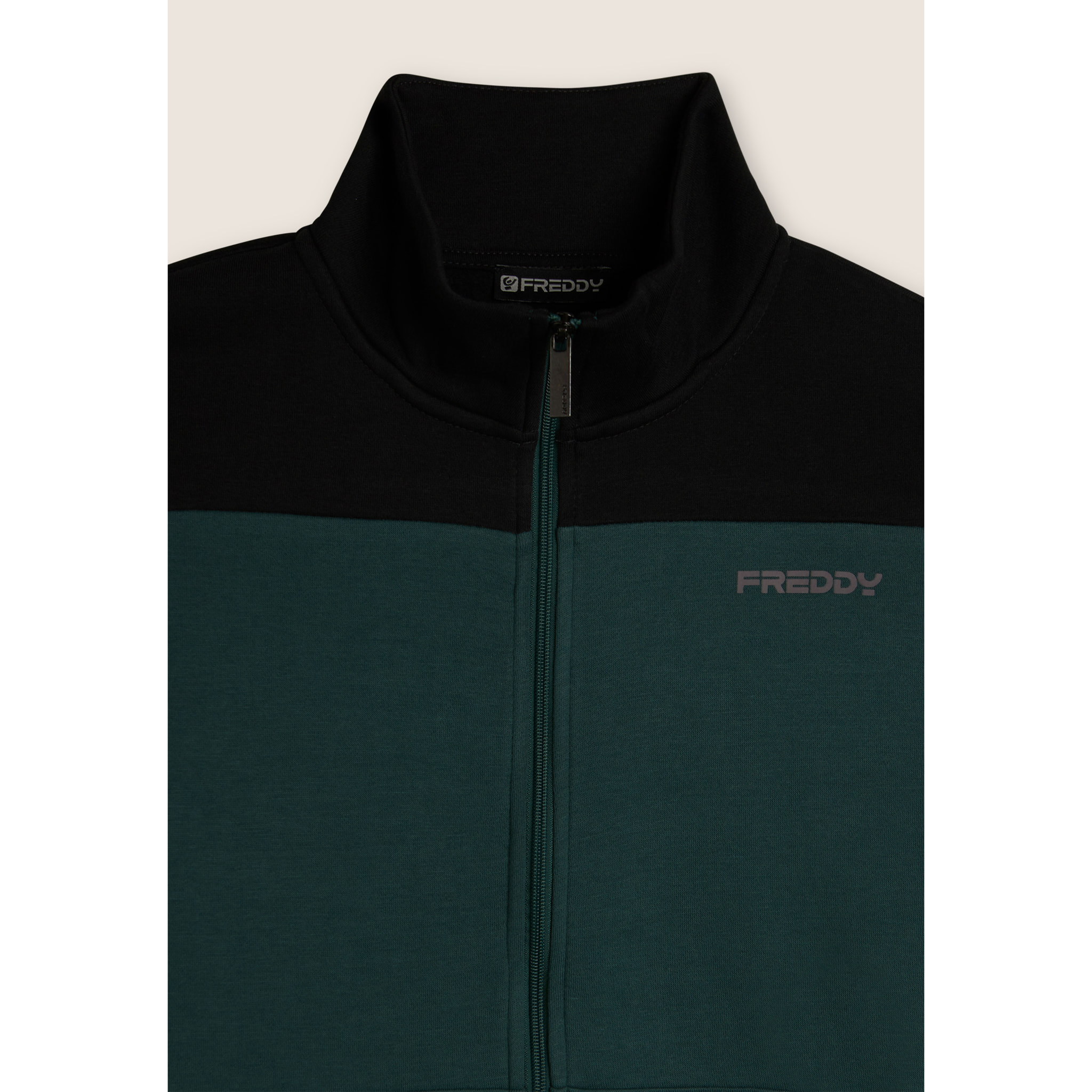 Tuta collo alto con full zip e dettagli colour block