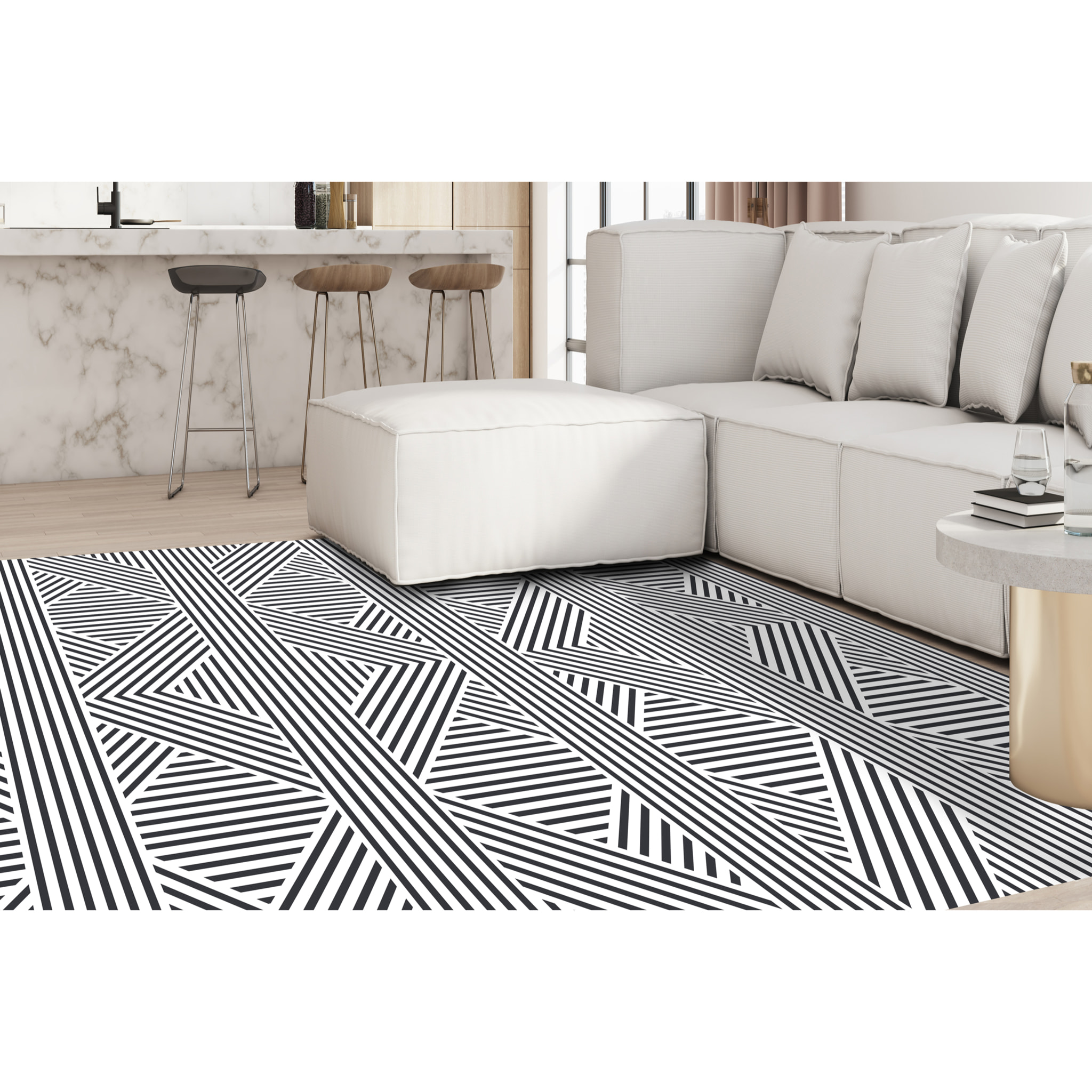 Alfombra de vinilo Zigzag Zen 66x180 cm - PVC antideslizante, vinilica para cocina o salón, lavable, estilo geométrico